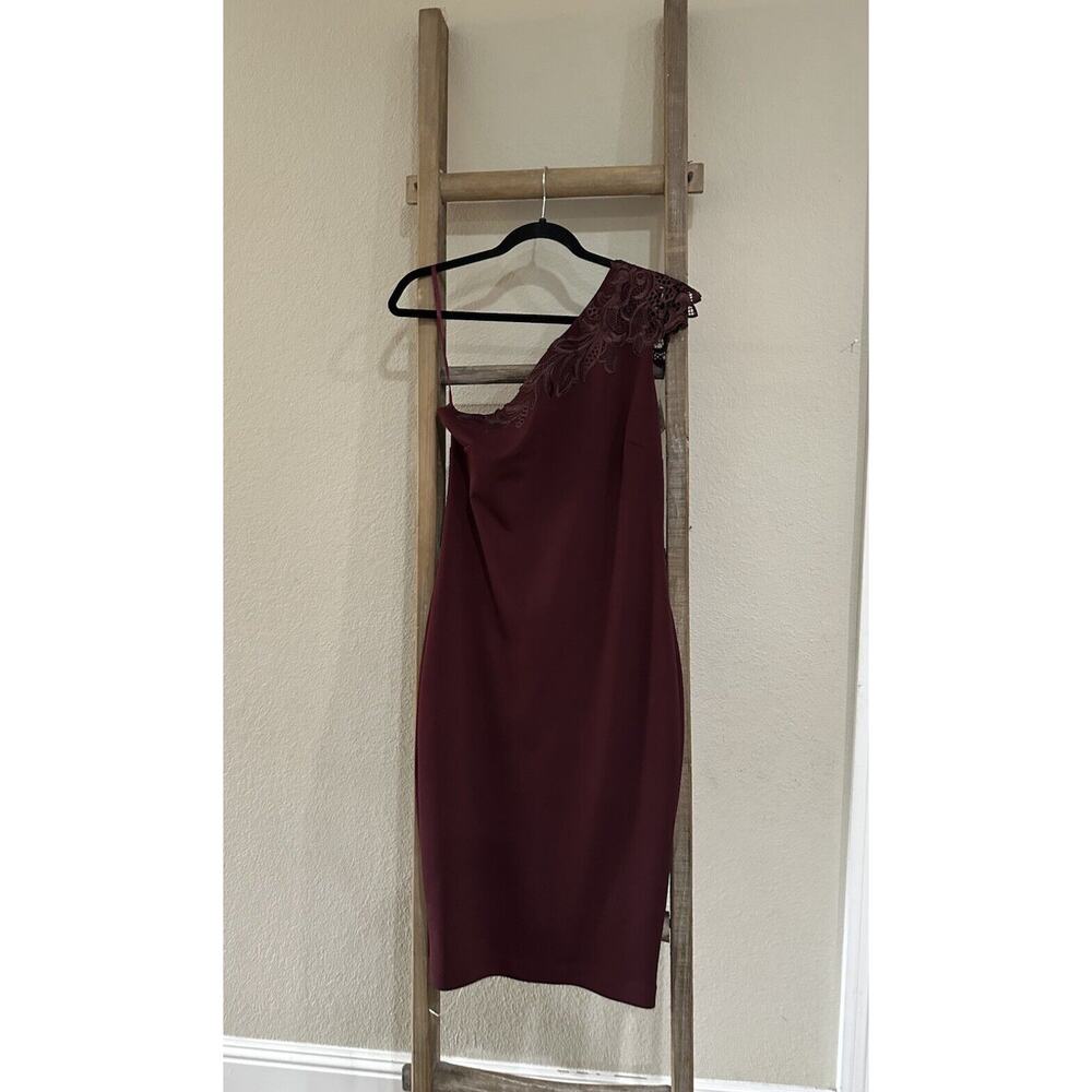 TED BAKER London Jalis Lace One-Shoulder Burgundy Dress Size 3 NEW